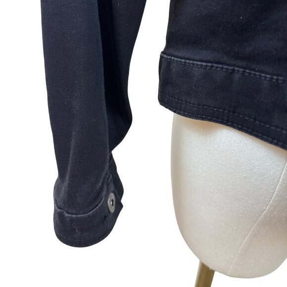 Black Denim Jacket W/ Floral Embroidery On Back Button Closure Long Sleeves Sz S - Picture 6 of 9